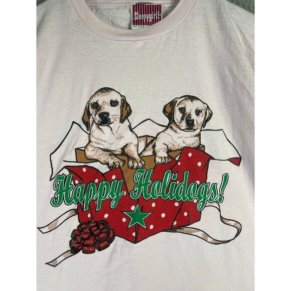 Vintage 90s Sleepygirl Holidogs Christmas Puppy Graphic T-Shirt USA One Size - Picture 5 of 8